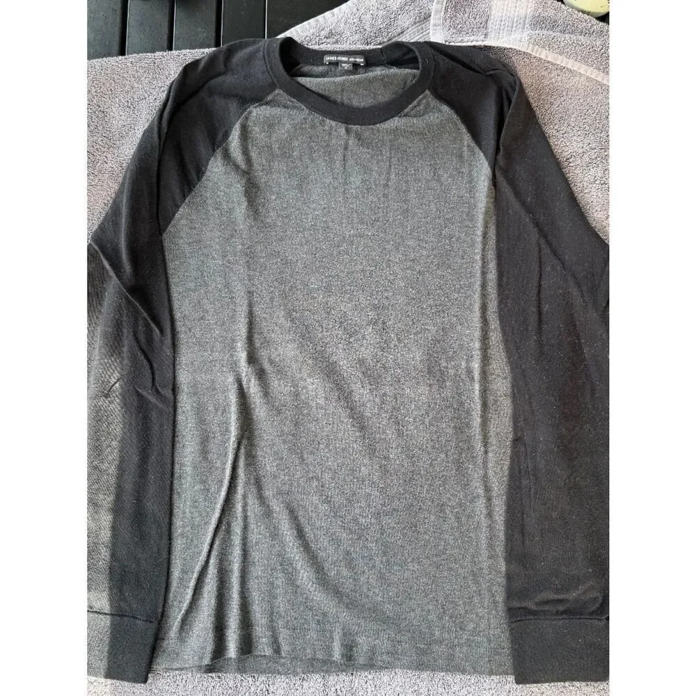 James Perse Crew Neck Long Sleeve Pullover Grey / Black - M (2) Like New
